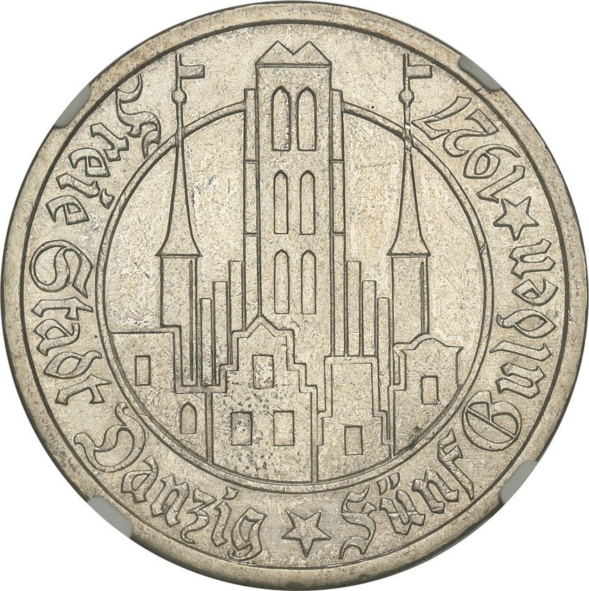 WM Gdańsk/Danzig. 5 Guldenów 1927 Kościół NGC MS61